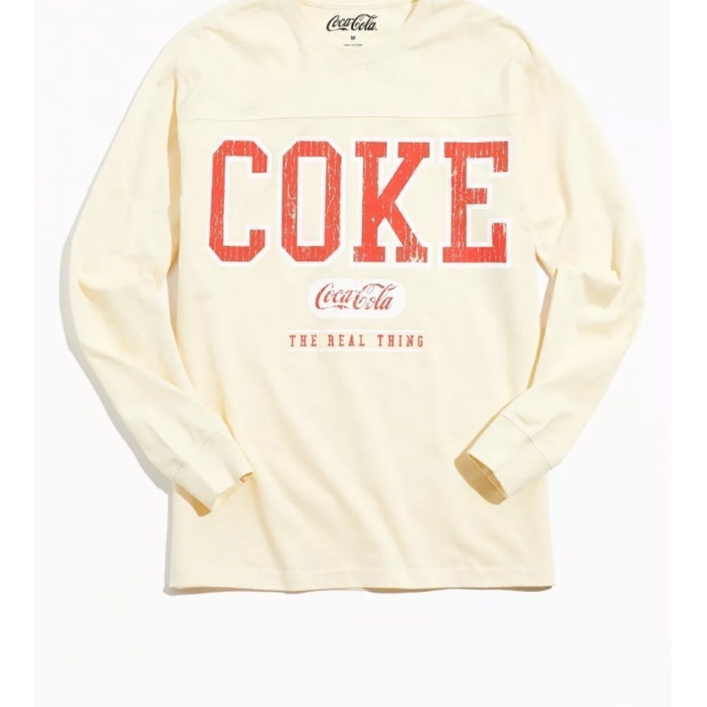Coke Shirt Long Sleeve‎ Tee Cream distressed Urban womens medium